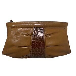Vintage Yuki Torii Leather and Croc Clutch in Carmel Brown